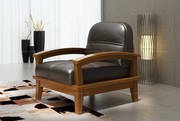 Woody Land Chinese Style Black Leather Single Sofa