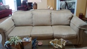 Camel back neutral sofa