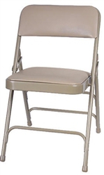 Biege Vinyl Metal Folding Chair with Larry Harvey